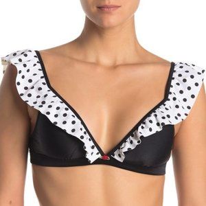 Betsey Johnson Dots Amore Ruffled Bikini Top